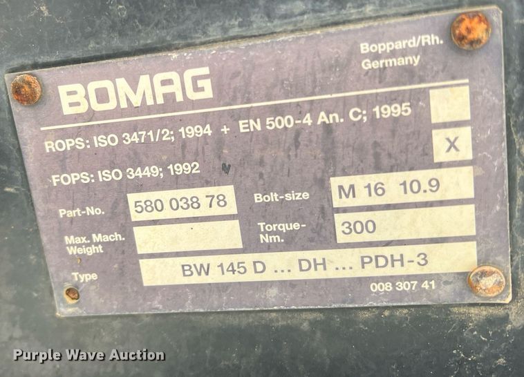 image for item DR5630 2004 Bomag BW145PDH-3  single drum vibratory roller