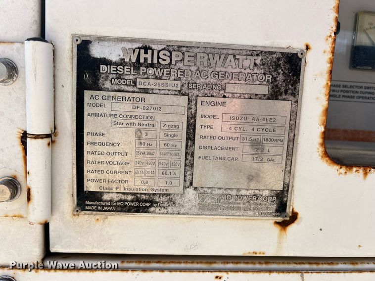 image for item DR5633 Whisperwatt DCA-25SSIU2  generator