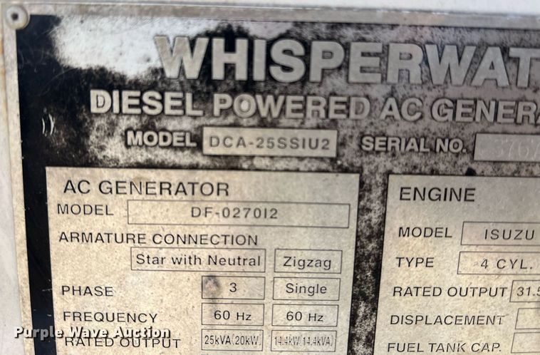 image for item DR5633 Whisperwatt DCA-25SSIU2  generator