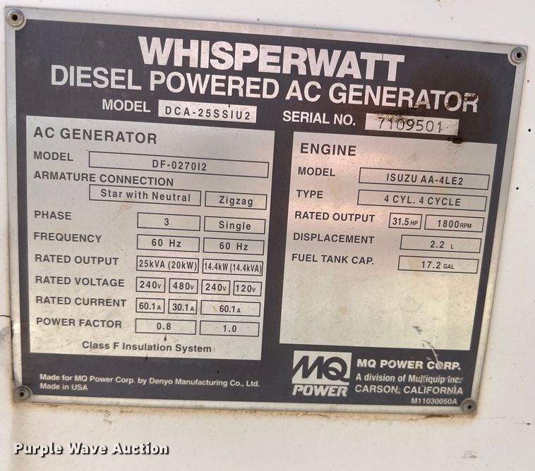 image for item DR5634 Whisperwatt DCA-25SSIU2  generator