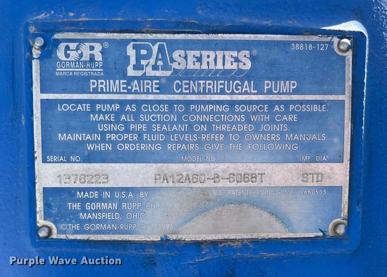 image for item DR5636 Gorman Rupp PA12A60-B-6068T  centrifugal pump