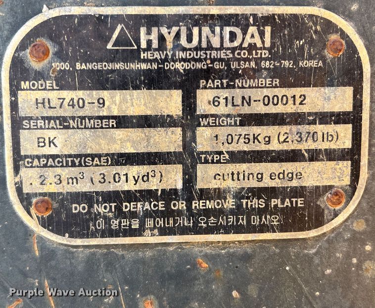 image for item DR5637 Hyundai HL740-9A  wheel loader