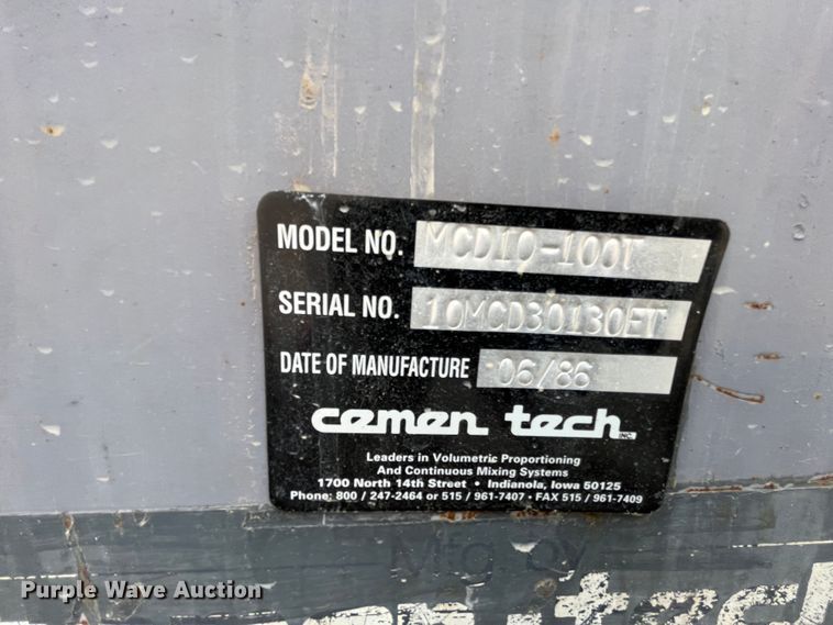 image for item DS1790 1986 Cementech MCD10-100T  volumetric concrete mixer