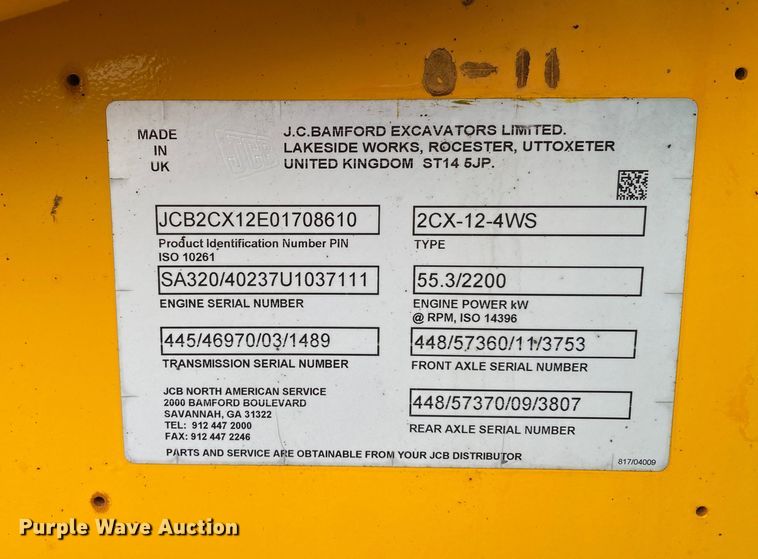 image for item JW9160 2011 JCB 2CX-12-4WS  backhoe