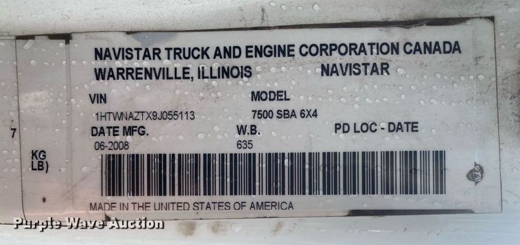 image for item KB9472 2009 International 7500  utility / service truck