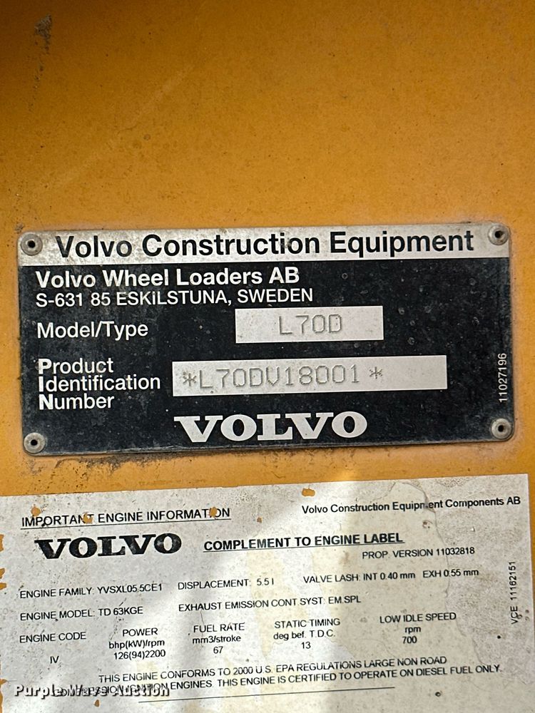 image for item KX9041 2000 Volvo L70D  wheel loader