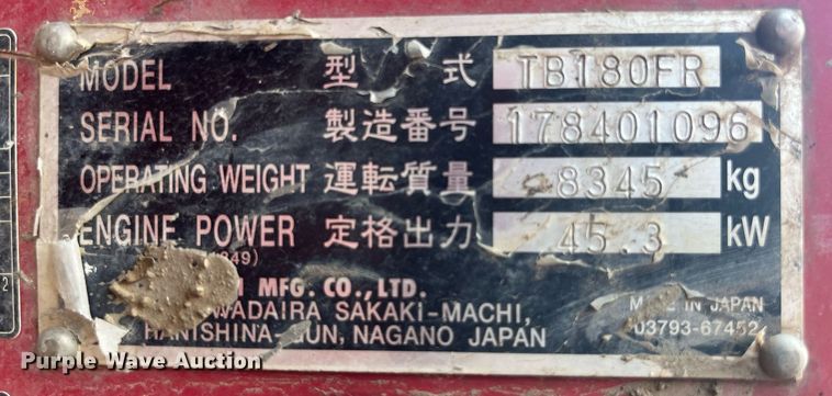 image for item LA9924 2013 Takeuchi TB180FR  mini excavator
