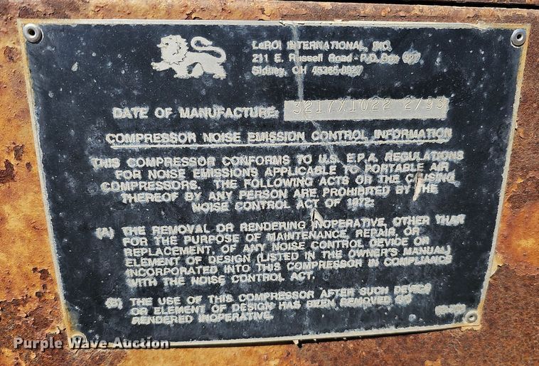 image for item LE9343 1993 LeRoi International 185  air compressor