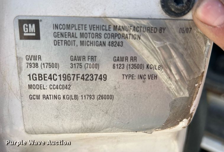 image for item LI9658 2007 Chevrolet C4500  dump truck