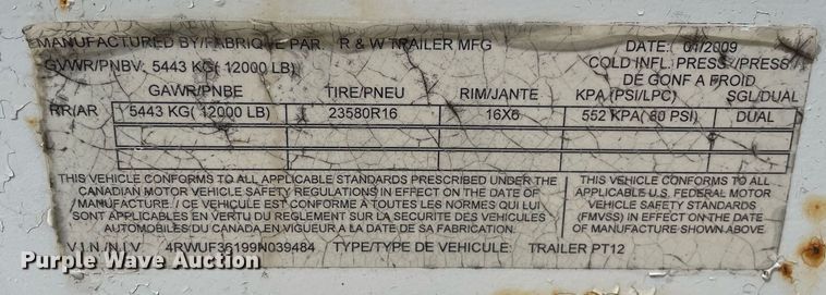 image for item LJ9634 2009 R&W  pole trailer