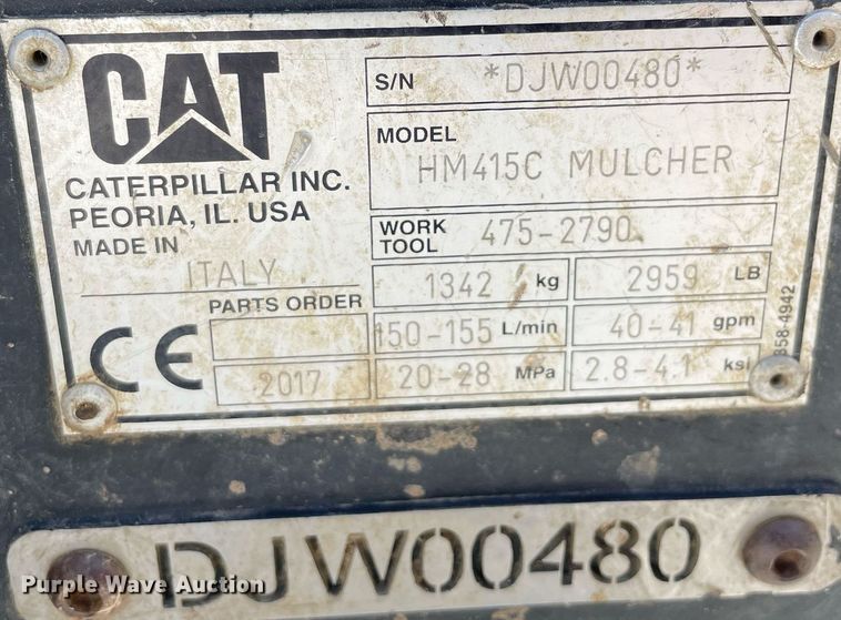 image for item LJ9635 2017 Caterpillar HM415C  skid steer mulcher