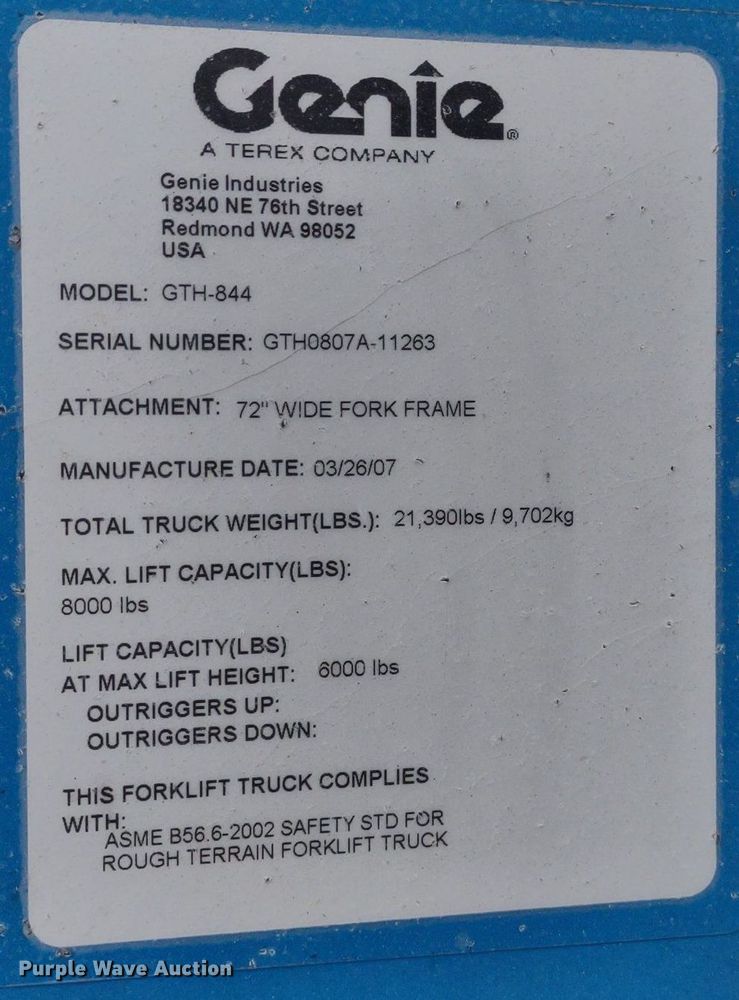 image for item LL9070 2007 Genie GTH-844  telehandler