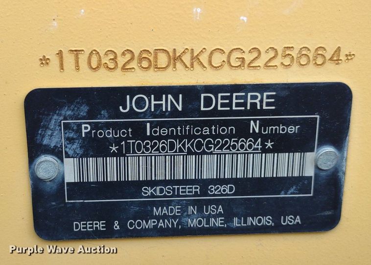 image for item LL9080 2012 John Deere 326D  skid steer loader