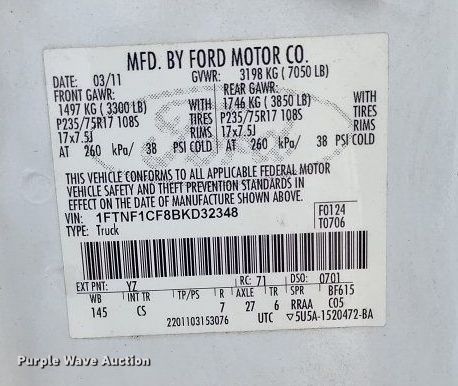 image for item LL9084 2011 Ford F150 XL  pickup truck