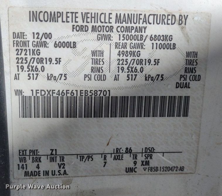 image for item LL9086 2001 Ford F450 Super Duty XL  bucket truck