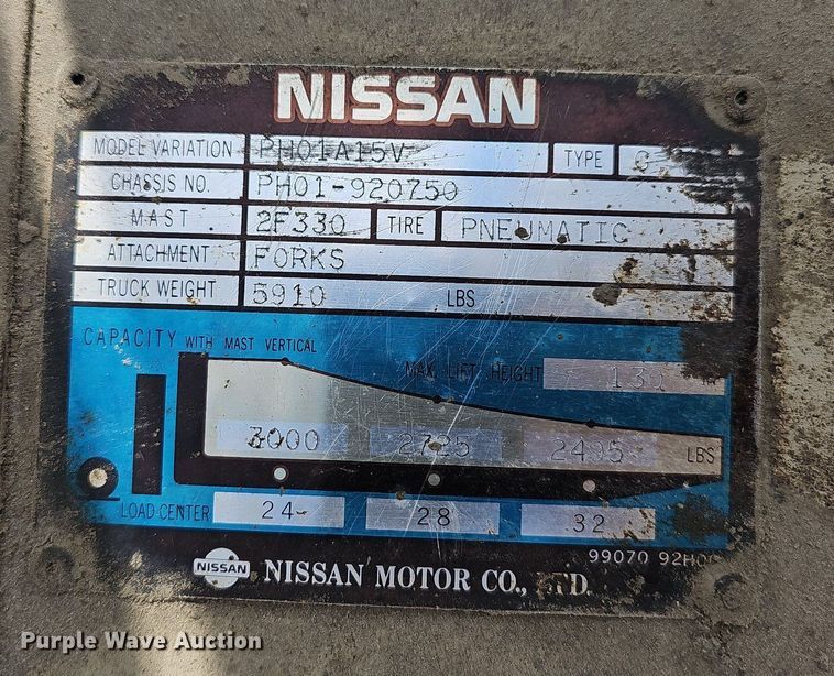 image for item LW9561 Nissan PH01A15V  forklift
