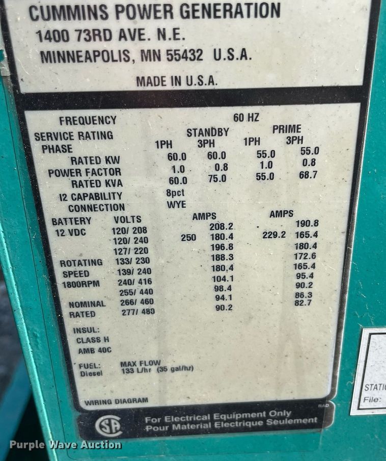 image for item MM9498 Cummins DSFAD-1407764  generator