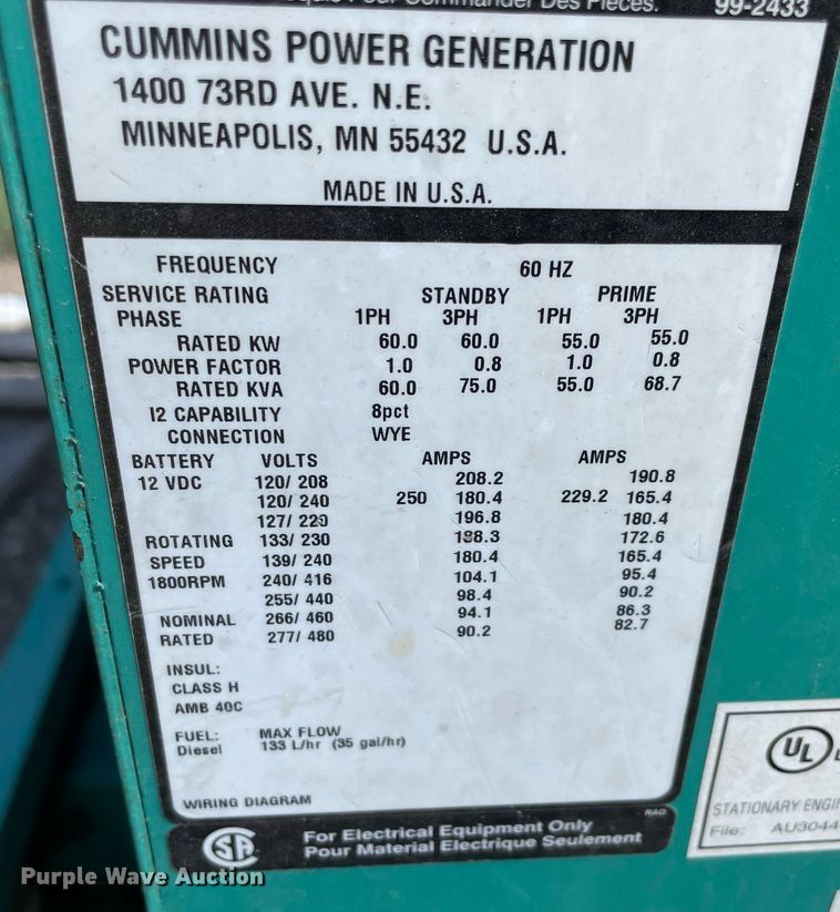 image for item MM9499 Cummins DSFAD-1407764  generator