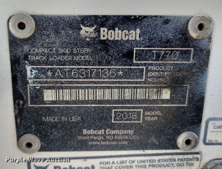 image for item MW9665 2018 Bobcat T770  tracked skid steer loader