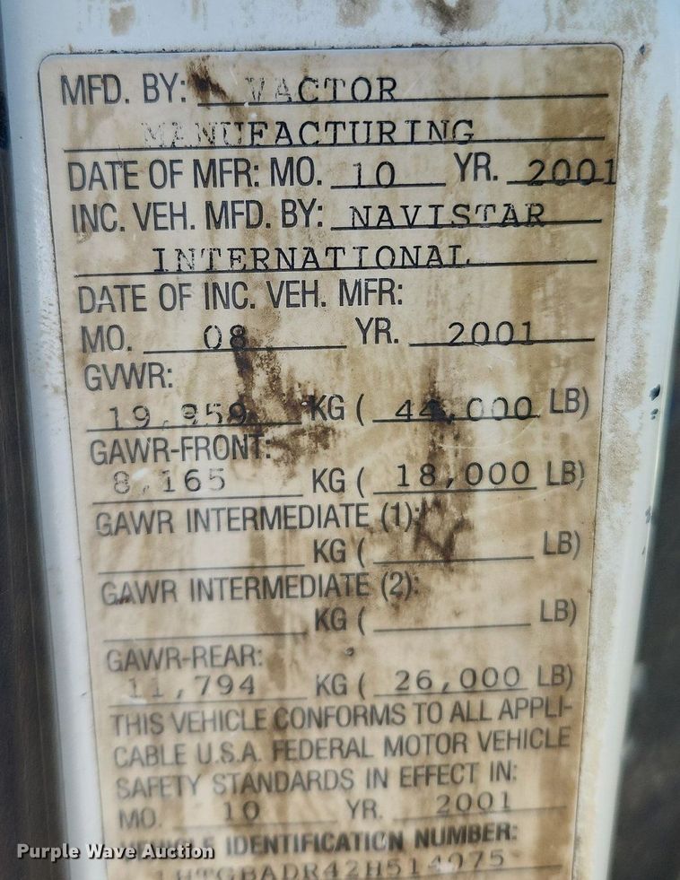 image for item MW9709 2002 International 2554  sewer jetter truck