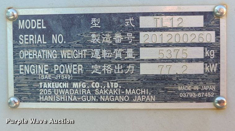 image for item MX9661 2013 Takeuchi TL12  tracked skid steer loader