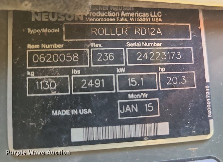 image for item MX9662 2015 Wacker RD12A  double drum vibratory roller