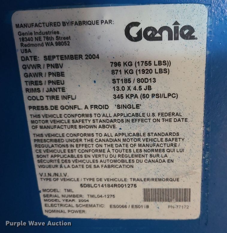 image for item MX9664 2004 Genie TML-4000N  light plant