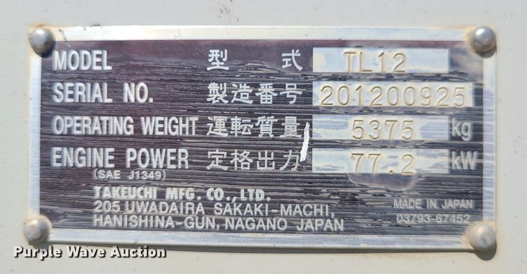 image for item MX9733 2014 Takeuchi TL12  tracked skid steer loader