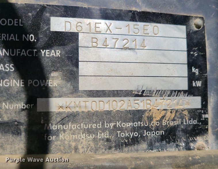 image for item MX9734 2012 Komatsu D61EX-15E0  dozer