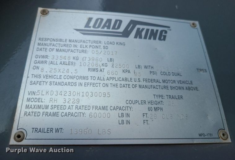 image for item MX9775 2017 Load King RH3229  end dump trailer