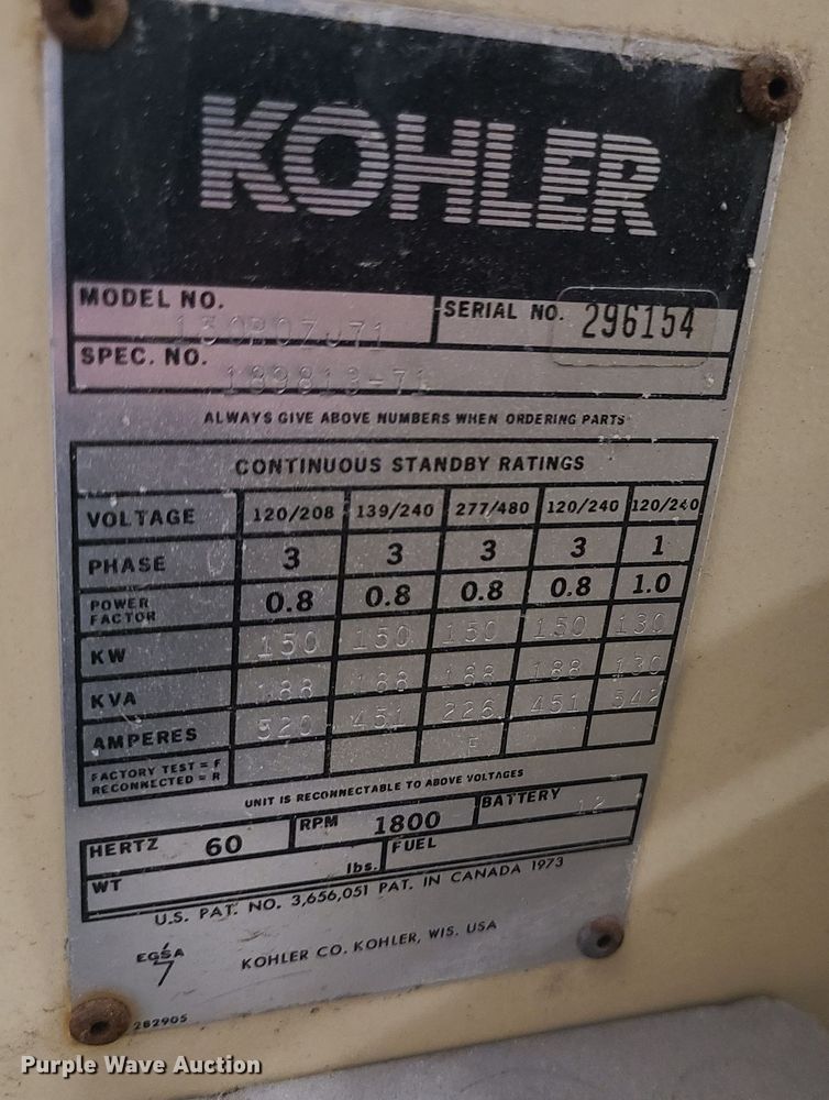 image for item MX9780 Kohler 130R0XJ71  generator
