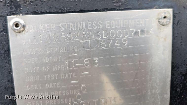 image for item DO4354 1983 Walker Stainless Equipment  tank trailer