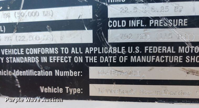 image for item DP7868 1997 McElroy  livestock trailer