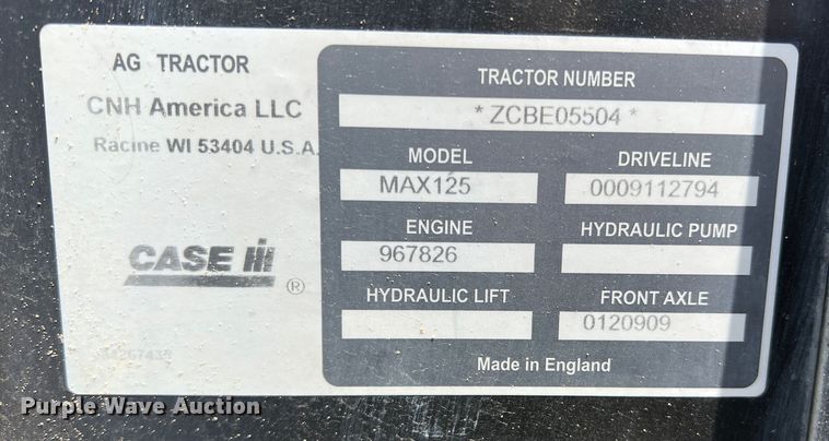 image for item DR5579 2012 Case IH Maxxum 125  MFWD tractor