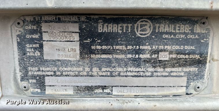 image for item KL9205 2005 Barrett  livestock trailer
