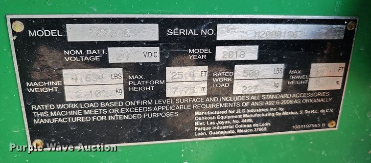 image for item LE9423 2018 JLG 2632ES  scissor lift