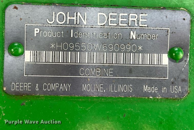 image for item MY9789 2001 John Deere 9550  combine