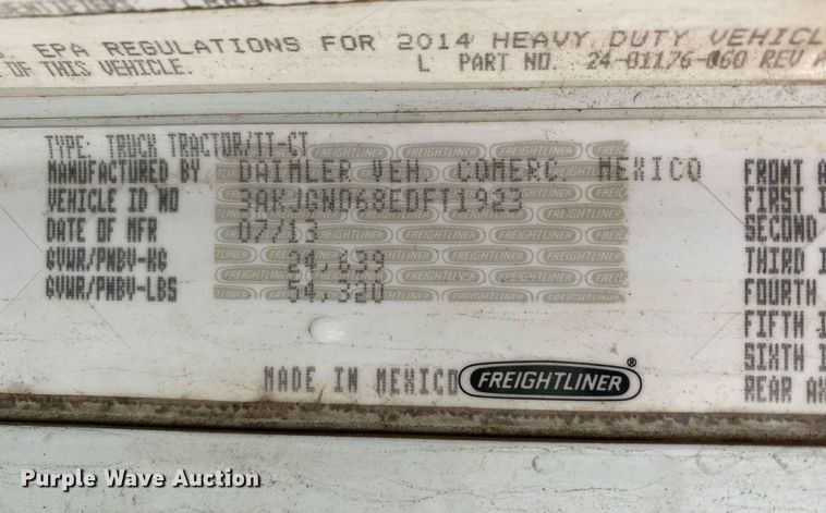 image for item DL7174 2014 Freightliner Coronado SD  semi truck