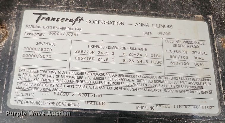 image for item DO4383 2006 Transcraft Eagle IIN W2  flatbed trailer