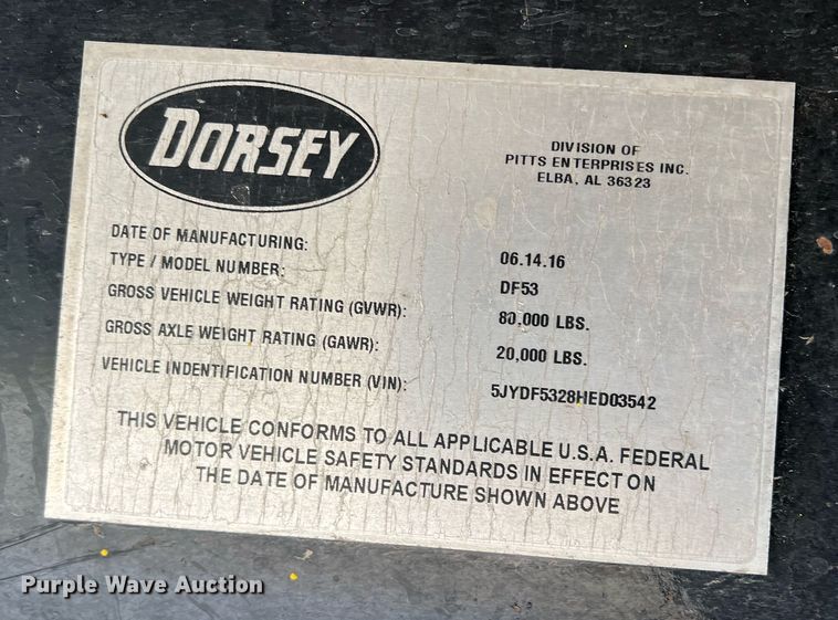 image for item DR5641 2017 Dorsey DF53  equipment trailer