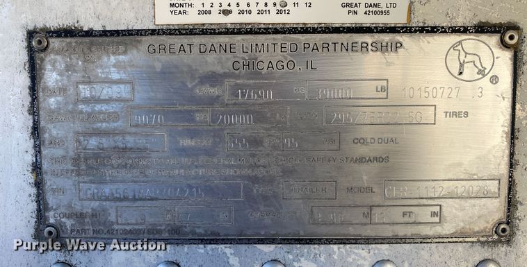 image for item JW9200 2010 Great Dane CLR-1112-12028  refrigerated van trailer