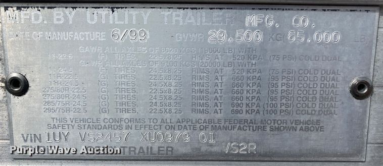 image for item KB9551 1999 Utility VS2R  refrigerated van trailer