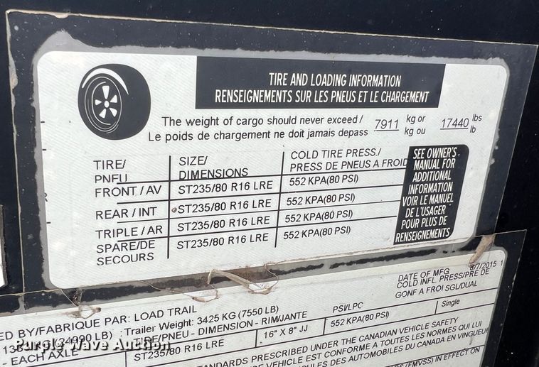 image for item LI9640 2016 Load Trail  equipment trailer