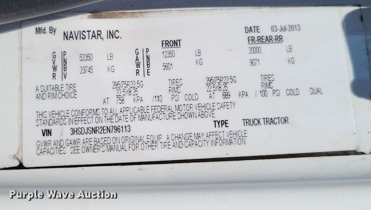 image for item LR9241 2014 International ProStar  truck cab and chassis