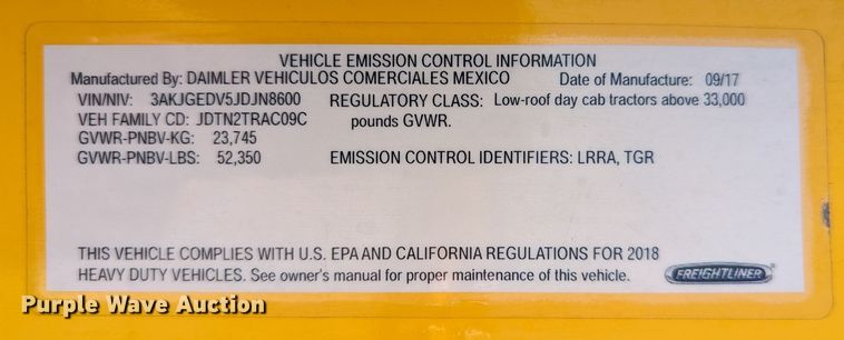 image for item MN9965 2018 Freightliner Cascadia 125  semi truck