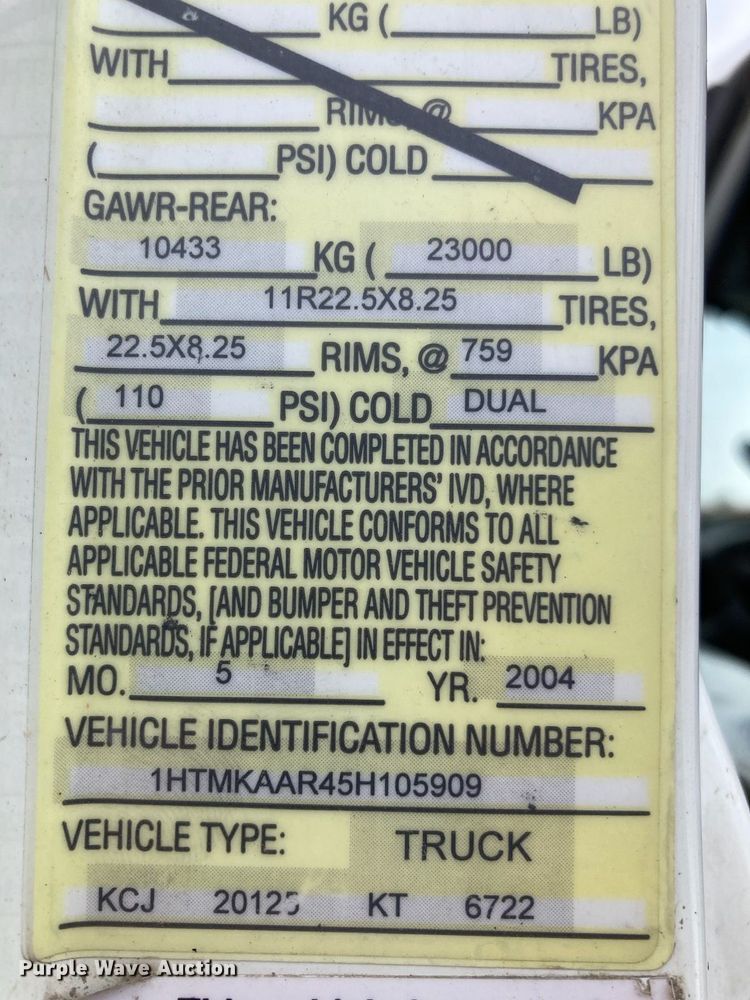 image for item DK1792 2005 International 4400  dump truck