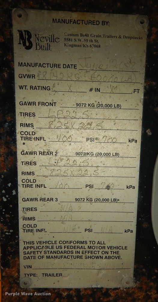 image for item DK1828 2009 Neville FL13  end dump pup trailer