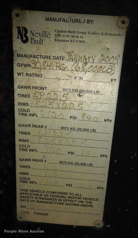 image for item DK1843 2009 Neville FL13  end dump pup trailer