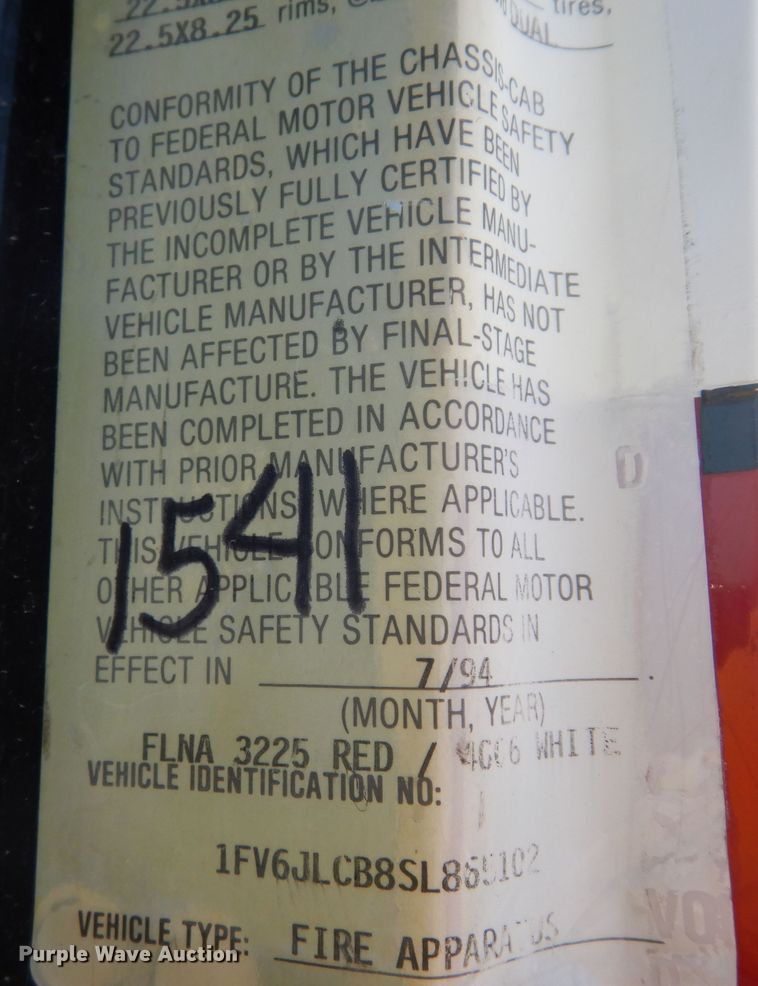 image for item DK1852 1995 Freightliner FL80  pumper fire truck