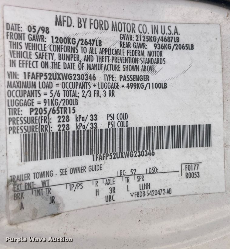 image for item DN4635 1998 Ford Taurus